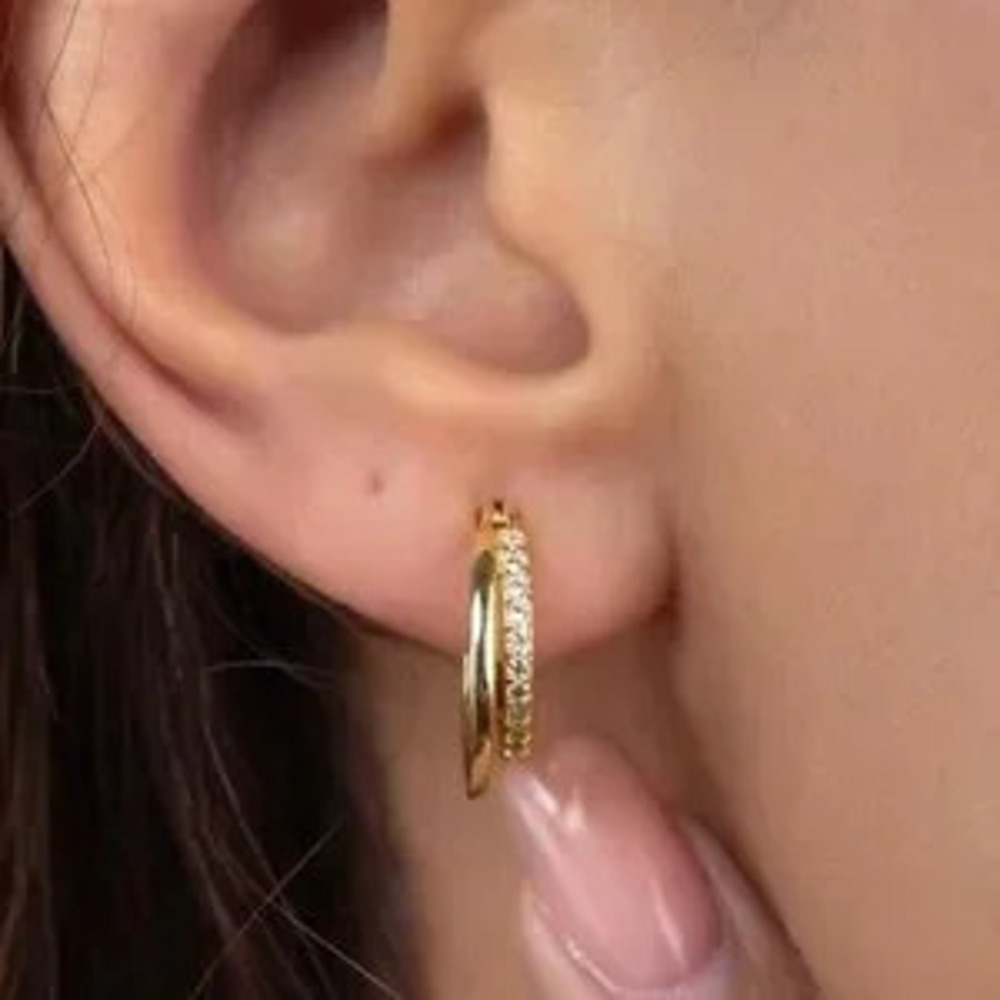 18K Gold Multi Hoop Earring Cuff,Crystal Hoop Earring,